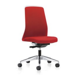 interstuhl Siège de bureau pivotant EVERY à dossier Chillback blanc, piétement poli, avec roulettes molles, rouge feu, profondeur assise 430 mm