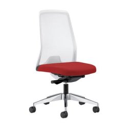 interstuhl Siège de bureau pivotant EVERY à dossier résille blanc, piétement poli, avec roulettes molles, rouge feu, profondeur assise 430 mm