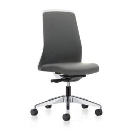interstuhl Siège de bureau pivotant EVERY à dossier Chillback blanc, piétement poli, avec roulettes dures, gris fer, profondeur assise 410 - 470 mm