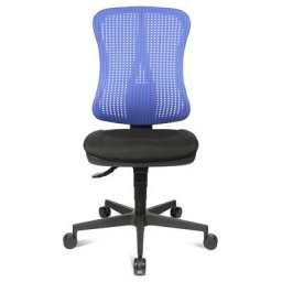 Topstar Siège de bureau ergonomique à assise galbée, sans accoudoirs, assise noire, résille bleue