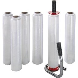 Kit de films étirables en PE, 6 rouleaux de film étirable, 1 dévidoir manuel, épaisseur film 20 µm