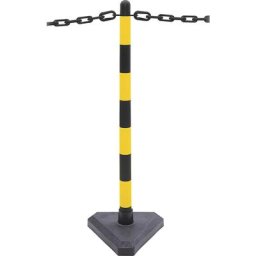 Kit de potelets à chaîne, pied triangulaire rempli de ciment, 6 potelets, chaîne de 10 m, noir/jaune