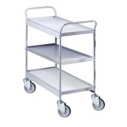 Chariot de service, tablette 670 x 380 mm, force 75 kg, 3 tablettes, 4 roulettes pivotantes