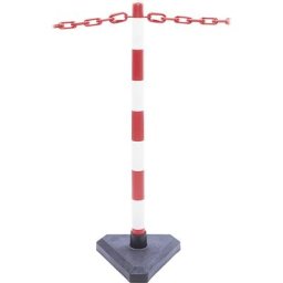 Kit de potelets à chaîne, pied triangulaire rempli de ciment, 6 potelets, chaîne de 10 m, rouge/blanc