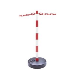 Kit de potelets à chaîne, pied rond en plastique lestable, 6 potelets, chaîne de 10 m, rouge/blanc