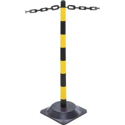 Kit de potelets à chaîne, pied caoutchouc dur rectangulaire, 6 potelets, chaîne de 10 m, noir/jaune