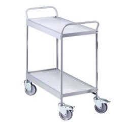 Chariot de service, tablette 670 x 380 mm, force 75 kg, 2 tablettes, 4 roulettes pivotantes, dont 2 avec blocage double