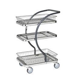 Kongamek Chariot à plateaux C-LINE, avec 1 tablette et 2 paniers grillagés chromés, hauteur plateau/tablettes 160, 580, 800 mm