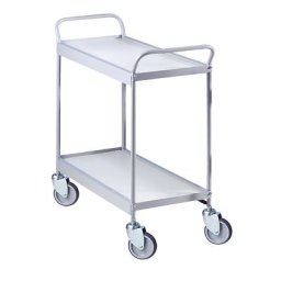 Chariot de service, tablette 670 x 380 mm, force 75 kg, 2 tablettes, 4 roulettes pivotantes