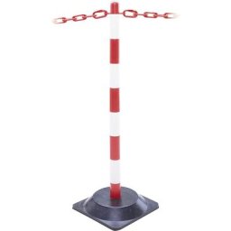 Kit de potelets à chaîne, pied caoutchouc dur rectangulaire, 6 potelets, chaîne de 10 m, rouge/blanc