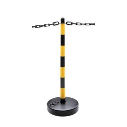 Kit de potelets à chaîne, pied rond en plastique lestable, 6 potelets, chaîne de 10 m, noir/jaune