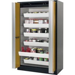 asecos Armoire pour produits dangereux ignifuge 90 minutes, à portes pliantes, avec 6 tiroirs, coloris portes jaune