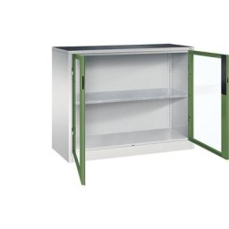 C+P Armoire vitrée à portes battantes, h x l x p 1000 x 1200 x 500 mm, 1 tablette, gris clair / vert réséda