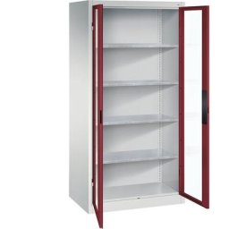 C+P Armoire vitrée à portes battantes, h x l x p 1950 x 930 x 600 mm, 4 tablettes, gris clair / rouge rubis