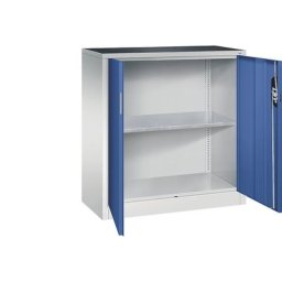 C+P Armoire d'atelier hauteur bureau à portes battantes, largeur x profondeur 930 x 400 mm, gris clair / bleu gentiane
