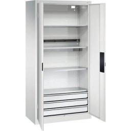 C+P Armoire de chargement centralisé BASIC, portes en tôle pleine, 3 tiroirs, gris clair