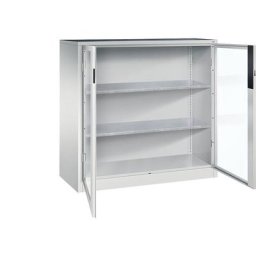 C+P Armoire vitrée à portes battantes, h x l x p 1200 x 1200 x 500 mm, 2 tablettes, gris clair / gris clair