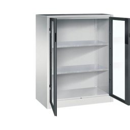 C+P Armoire vitrée à portes battantes, h x l x p 1200 x 930 x 500 mm, 2 tablettes, gris clair / anthracite