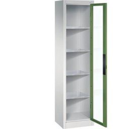 C+P Armoire vitrée à portes battantes, h x l x p 1950 x 502 x 400 mm, 4 tablettes, gris clair / vert réséda