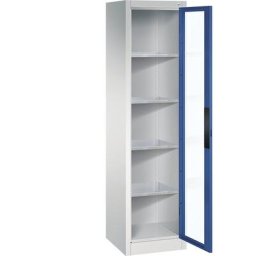 C+P Armoire vitrée à portes battantes, h x l x p 1950 x 502 x 500 mm, 4 tablettes, gris clair / bleu gentiane