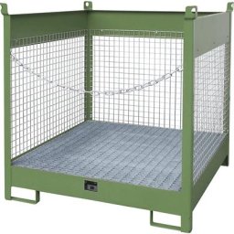 eurokraft pro Palette de transport et de stockage avec cuve de rétention, 3 panneaux grillagés, pour 4 fûts de 200 l, vert
