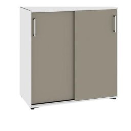 mauser Armoire à portes coulissantes, 4 compartiments, largeur 770 mm, blanc pur / gris beige
