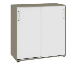 mauser Armoire à portes coulissantes, 4 compartiments, largeur 770 mm, gris beige / blanc pur