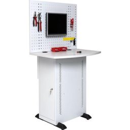 eurokraft basic Armoire pour ordinateur, avec plan de travail et paroi perforée, gris clair