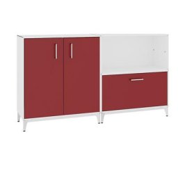mauser Armoire extra-basse, portes battantes, 1 tiroir, 1 casier, blanc pur / rouge rubis