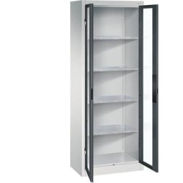C+P Armoire vitrée à portes battantes, h x l x p 1950 x 700 x 400 mm, 4 tablettes, gris clair / anthracite