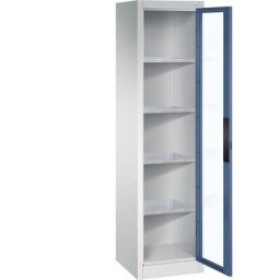 C+P Armoire vitrée à portes battantes, h x l x p 1950 x 502 x 500 mm, 4 tablettes, gris clair / bleu distant