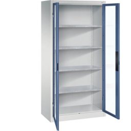 C+P Armoire vitrée à portes battantes, h x l x p 1950 x 930 x 500 mm, 4 tablettes, gris clair / bleu distant