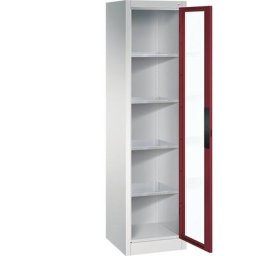 C+P Armoire vitrée à portes battantes, h x l x p 1950 x 502 x 500 mm, 4 tablettes, gris clair / rouge rubis