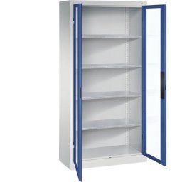 C+P Armoire vitrée à portes battantes, h x l x p 1950 x 930 x 400 mm, 4 tablettes, gris clair / bleu gentiane