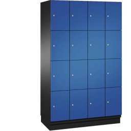 C+P Vestiaire multicases CAMBIO avec portes en tôle d'acier, 16 casiers, largeur 1200 mm, corps gris noir / porte bleu gentiane