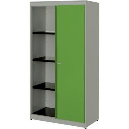 mauser Armoire à portes coulissantes, h x l x p 1516 x 800 x 432 mm, plateau en acier, 3 tablettes, aluminium / vert jaune / aluminium