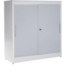 mauser Armoire à portes coulissantes, armoire basse, 2 tablettes, h x l x p 1240 x 1200 x 420 mm, gris clair / aluminium