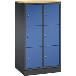 C+P Vestiaire multicases en acier INTRO, casiers hauteur 345 mm, l x p 620 x 500 mm, 6 casiers, corps gris noir, portes bleu gentiane