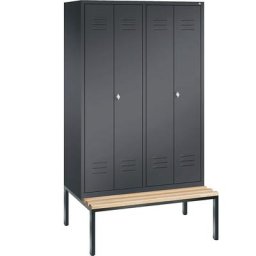 C+P Penderie CLASSIC avec banc inférieur et portes fermant l'une contre l'autre, 4 compartiments, largeur compartiments 300 mm, gris noir