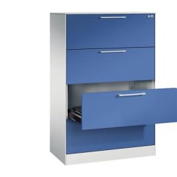 C+P Armoire à fiches ASISTO, hauteur 1292 mm, 4 tiroirs, format A4 horizontal, gris clair / bleu gentiane