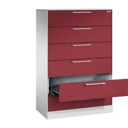 C+P Armoire à fiches ASISTO, hauteur 1292 mm, 6 tiroirs, format A5 horizontal, gris clair / rouge rubis