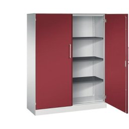 C+P Armoire à portes battantes ASISTO, hauteur 1617 mm, largeur 1200 mm, 3 tablettes, gris clair / rouge rubis