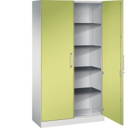 C+P Armoire à portes battantes ASISTO, hauteur 1980 mm, largeur 1000 mm, 4 tablettes, gris clair / vert viridin