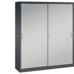 C+P Armoire à portes coulissantes ACURADO, 8 tablettes, h x l x p 1950 x 1600 x 400 mm, gris noir / aluminium