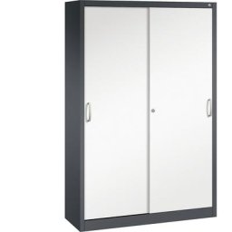 C+P Armoire à portes coulissantes ACURADO, 4 tablettes, h x l x p 1950 x 1200 x 400 mm, gris noir / blanc trafic