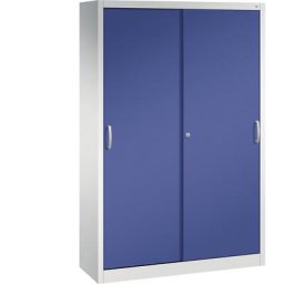 C+P Armoire à portes coulissantes ACURADO, 4 tablettes, h x l x p 1950 x 1200 x 400 mm, gris clair / lapis-lazuli