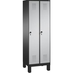 C+P Armoire de rangement sur pieds EVOLO, 2 compartiments, largeur compartiments 300 mm, avec 8 tablettes, gris noir / aluminium