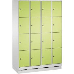 C+P Armoire à casiers sur socle EVOLO, 4 compartiments, 4 casiers chacun, largeur compartiments 300 mm, gris clair / vert