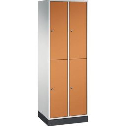 C+P Vestiaire en acier à deux étages INTRO, l x p 620 x 500 mm, 4 casiers, corps gris clair, portes orange jaune