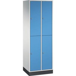 C+P Vestiaire en acier à deux étages INTRO, l x p 620 x 500 mm, 4 casiers, corps gris clair, portes bleu clair